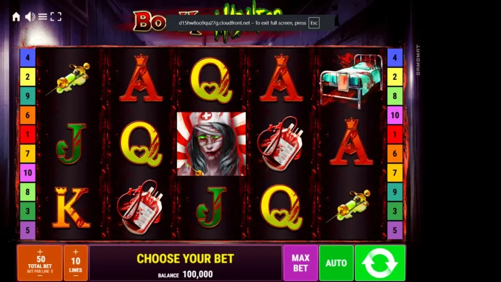 Interface do jogo Book of Madness Deluxe com tema de horror e asilo.
